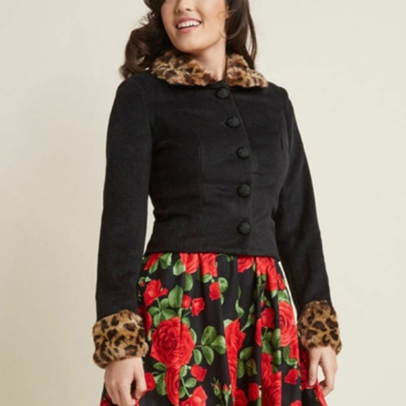 Collectif Jackets & Blazers - COLLECTIF JACKET - Black Wool & Leopard Faux Fur UK 14